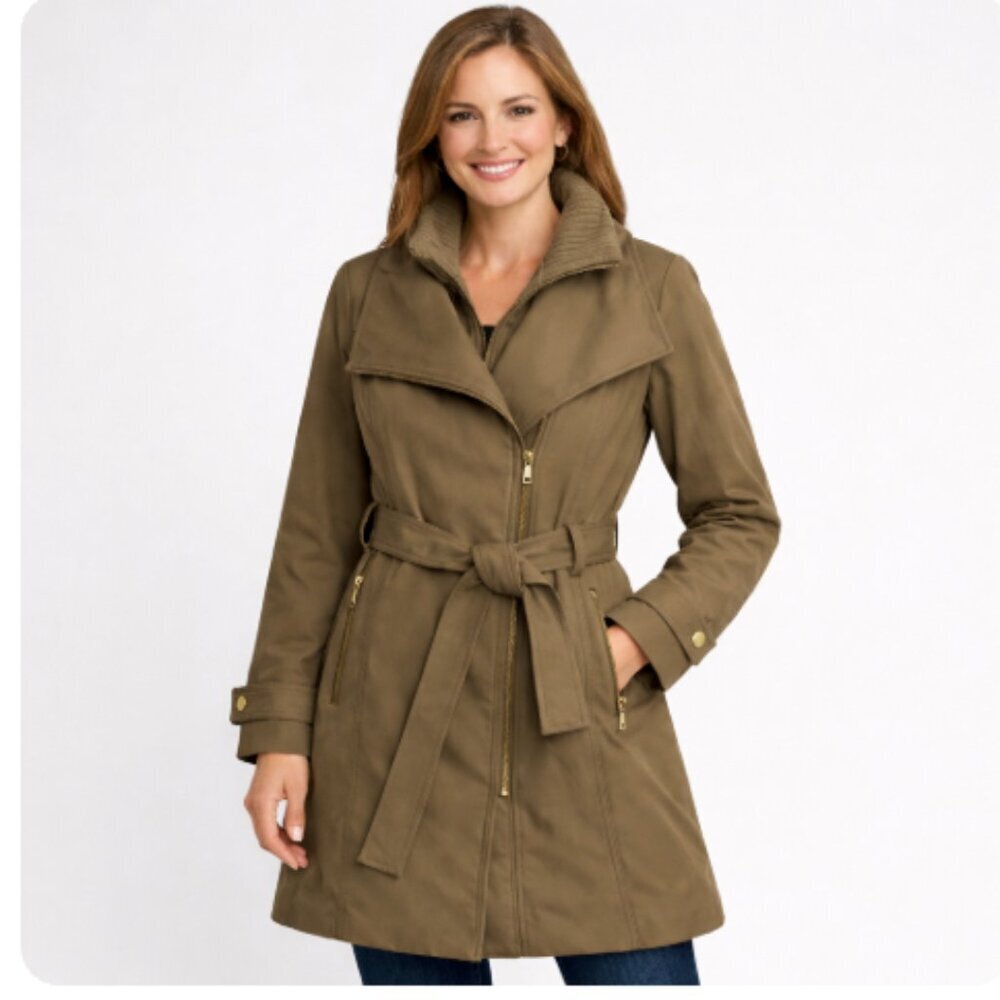 Halston Women's L Brown Belted Trench Coat JCK0197